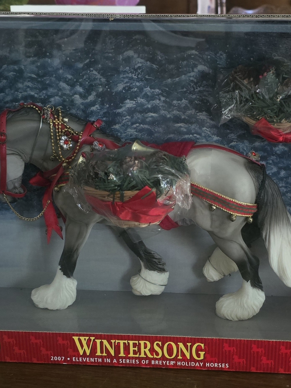 Breyer Wintersong Holiday Horse Figurine - Gray with Red and Gold Trim